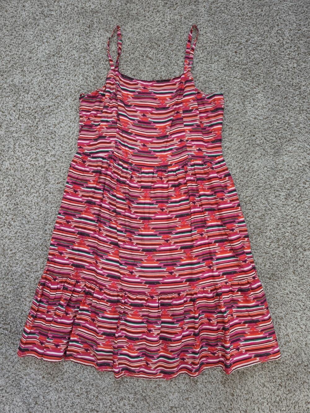 Loft Women's Smocked Back Mini Sundress Striped Pink Green Red White Size 8 NWT